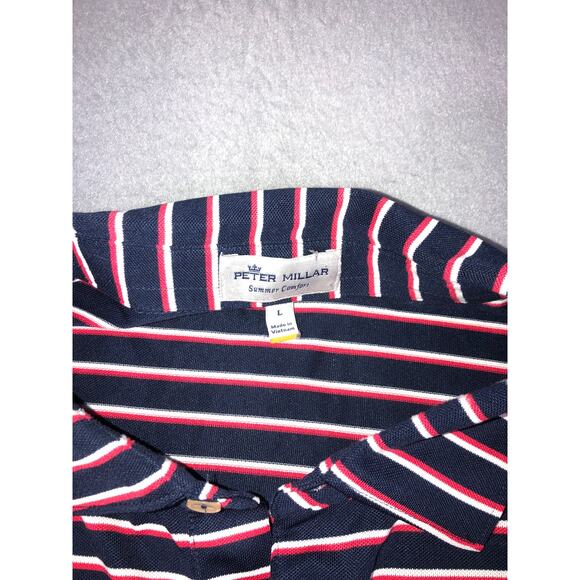 Peter Millar Summer Comfort Golf Polo Shirt Mens L Navy Red Stripe Performance - Picture 5 of 7